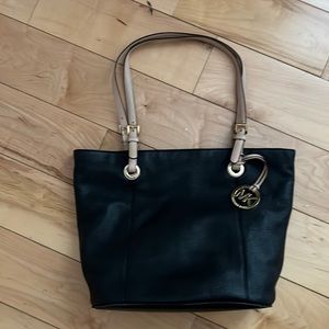 Michael Kors black medium leather tote bag